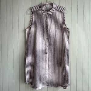 Pure Navy size L sleeveless shirt dress 100% linen white blue red stripe